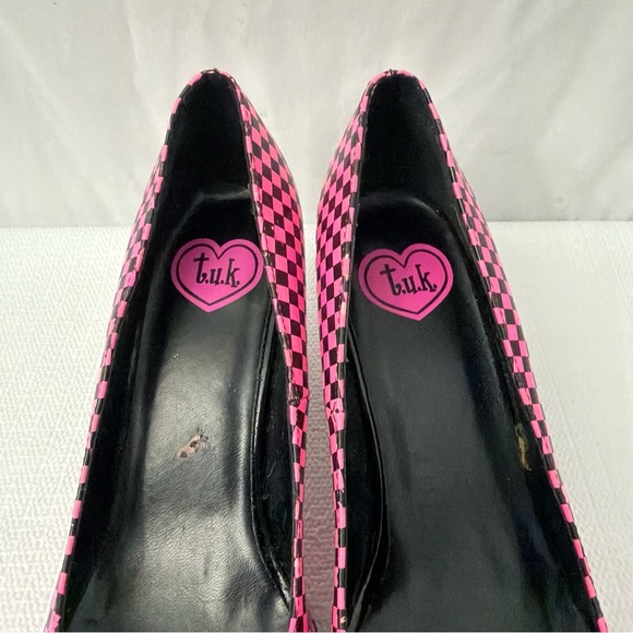 TUK Pink Black Checkered Heels Size 7 - Picture 2 of 12